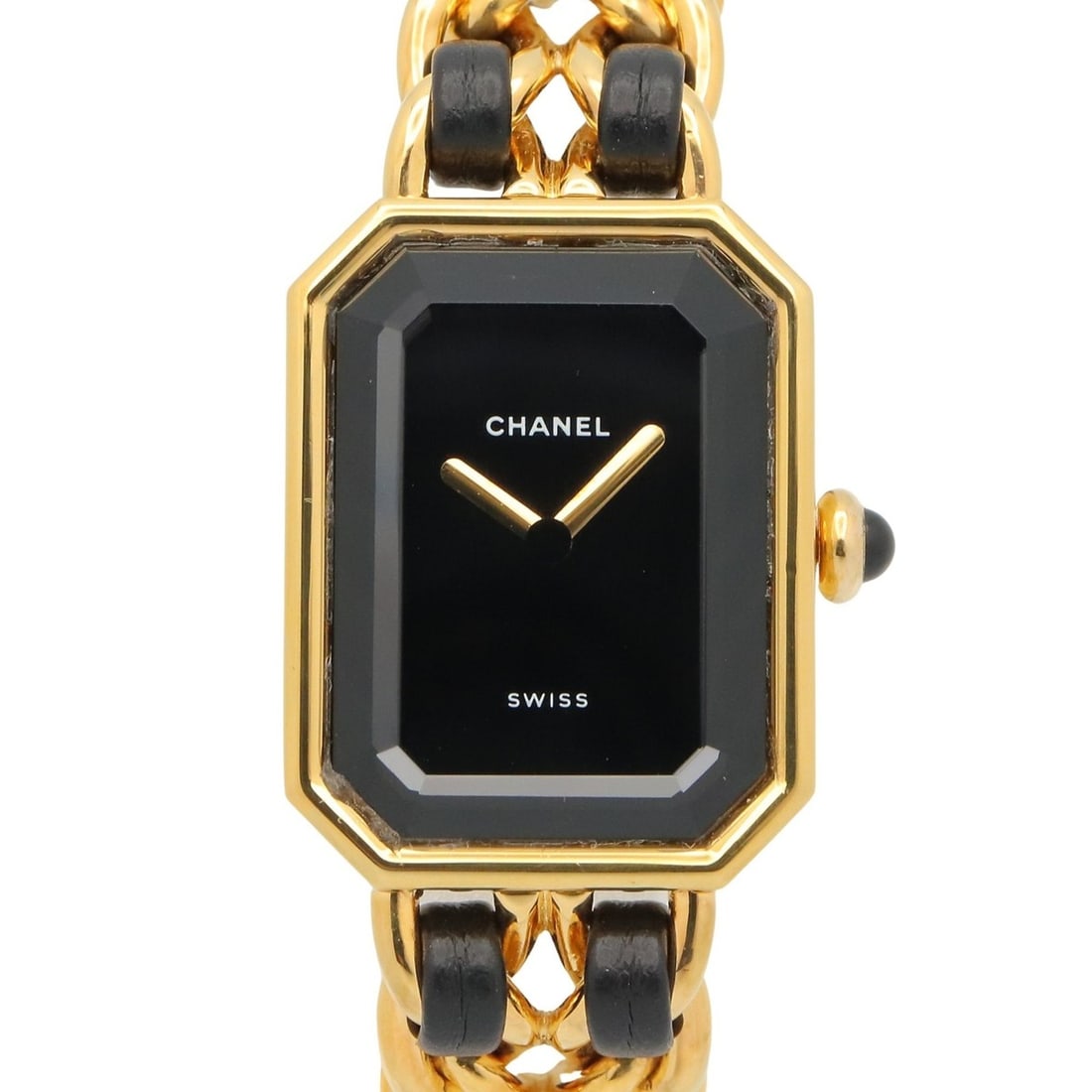 Chanel CHANEL Première S Watch, Gold Plated (GP), Leather Strap, Women's, Black, H0001: --- Catalog ---Category: SizeWrist Size: 13cm / 5.11''Case Diameter: 20mm / 0.79''Category: DesignType: WristwatchGender: WomenColor (Dial): BlackMaterial (Band): Gold plated, LeatherMaterial (Case): 