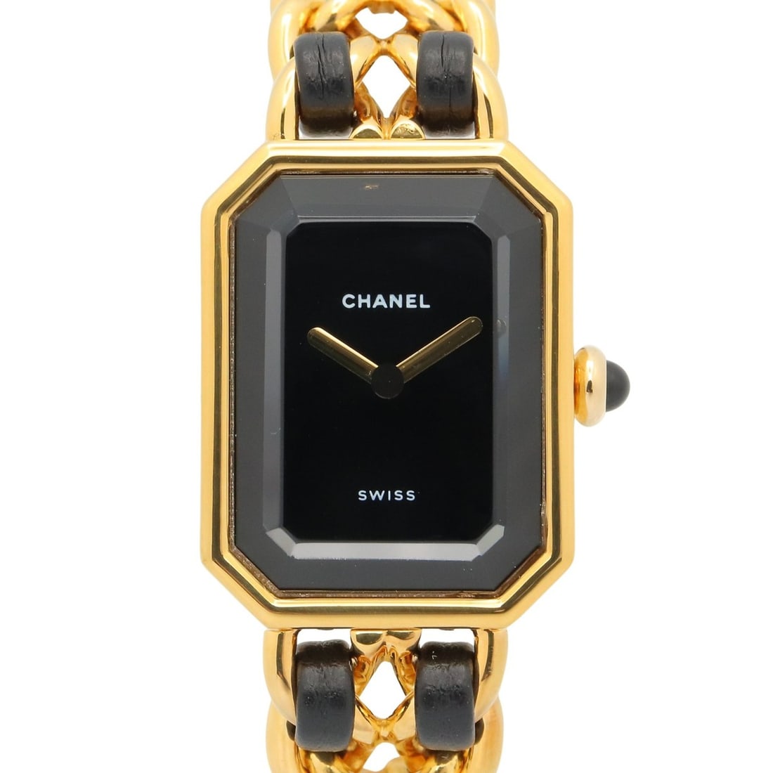 Chanel CHANEL Première S Watch, Gold Plated (GP), Leather Strap, Women's, Black, H0001: --- Catalog ---Category: SizeWrist Size: 13cm / 5.11''Case Diameter: 20mm / 0.79''Category: DesignType: WristwatchGender: WomenColor (Dial): BlackMaterial (Band): Gold plated, LeatherMaterial (Case): 