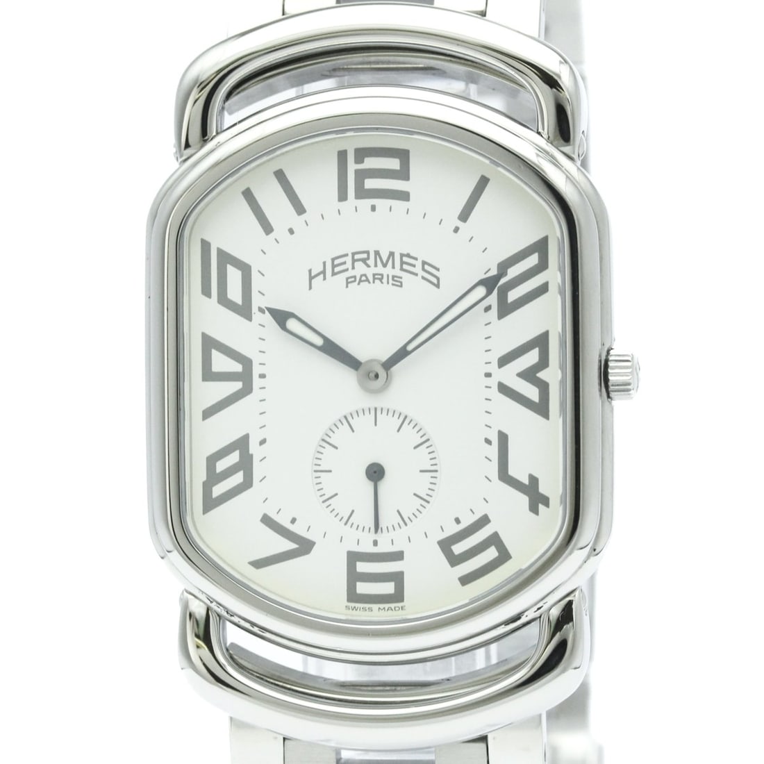 HERMES Rally Stainless Steel Quartz Mens Watch RA1.810 Polished: --- Catalog ---Category: SizeCase Diameter: 31mm / 1.22''Category: DesignType: WristwatchStyle: Dress/FormalGender: MenColor (Dial): WhiteMaterial (Band): Stainless steelMaterial (Case): Stainless ste