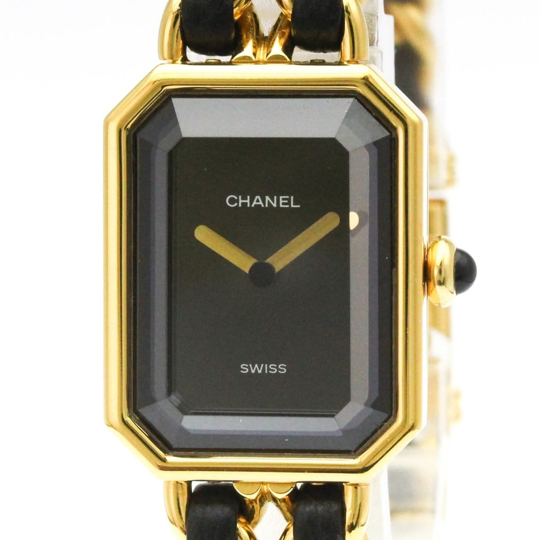CHANEL Premiere Size L Gold Plated Quartz Ladies Watch H0001 BF583109: --- Catalog ---Category: SizeCase Diameter: 20mm / 0.79''Category: DesignType: WristwatchStyle: Dress/FormalGender: WomenColor (Dial): BlackMaterial (Band): Gold plated, LeatherMaterial (Case): Gold p
