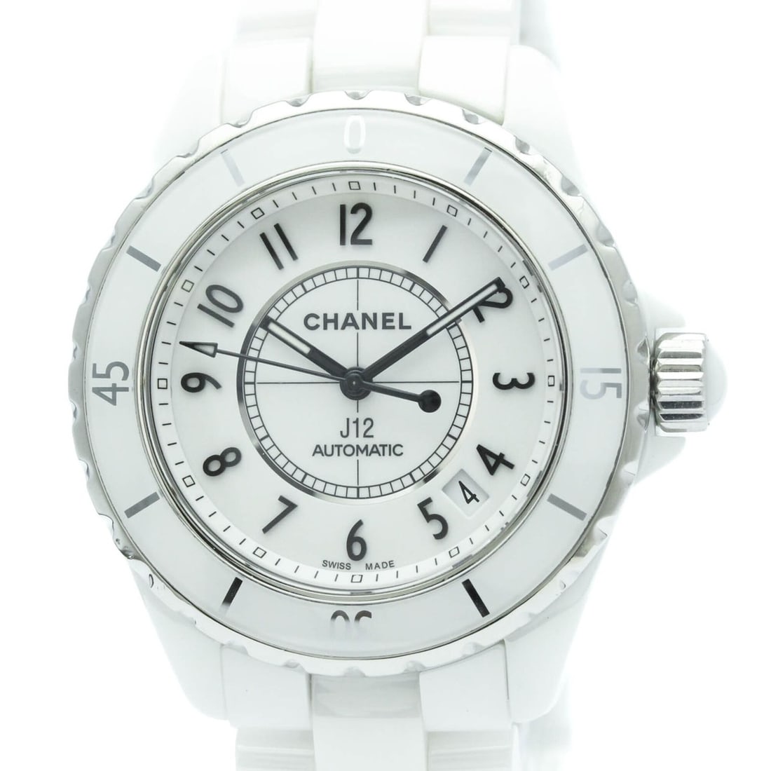 CHANEL J12 Ceramic Automatic Mens Watch H0970 Polished: --- Catalog ---Category: SizeCase Diameter: 41mm / 1.61''Category: DesignType: WristwatchStyle: Dress/FormalGender: MenColor (Dial): WhiteMaterial (Band): CeramicMaterial (Case): CeramicCategory: Gene