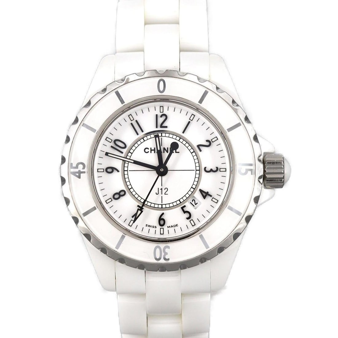 Chanel J12 33mm Ceramic H0968 Quartz Watch: --- Catalog ---Category: SizeWrist Size: 16.5cm / 6.49''Case Diameter: 33mm / 1.3''Category: DesignType: WristwatchGender: WomenColor (Dial): WhiteMaterial (Band): CeramicMaterial (Case): CeramicCateg