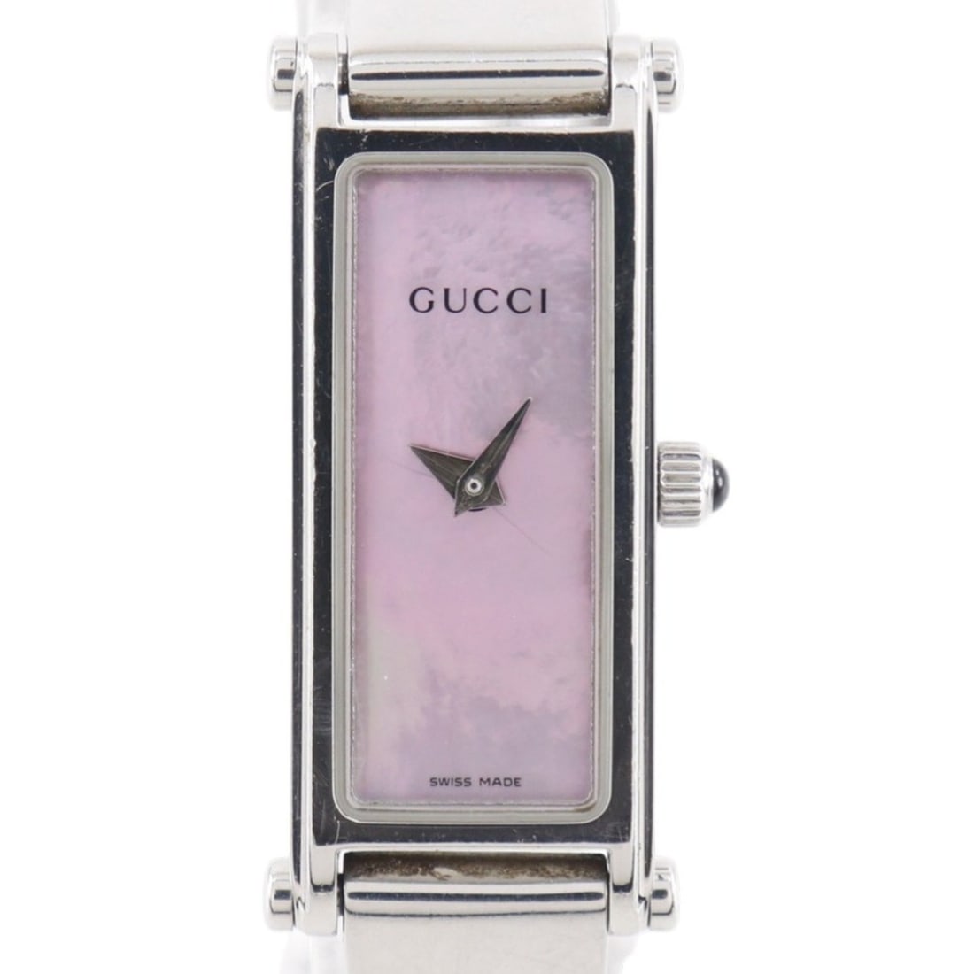 Gucci 1500L Stainless Steel Quartz Analog Watch with Pink Mother-of-Pearl Dial - Women's: --- Catalog ---Category: SizeWrist Size: 16cm / 6.29''Case Diameter: 12mm / 0.47''Category: DesignType: WristwatchGender: WomenColor (Dial): Pink shellMaterial (Case): Stainless steelCategory: General