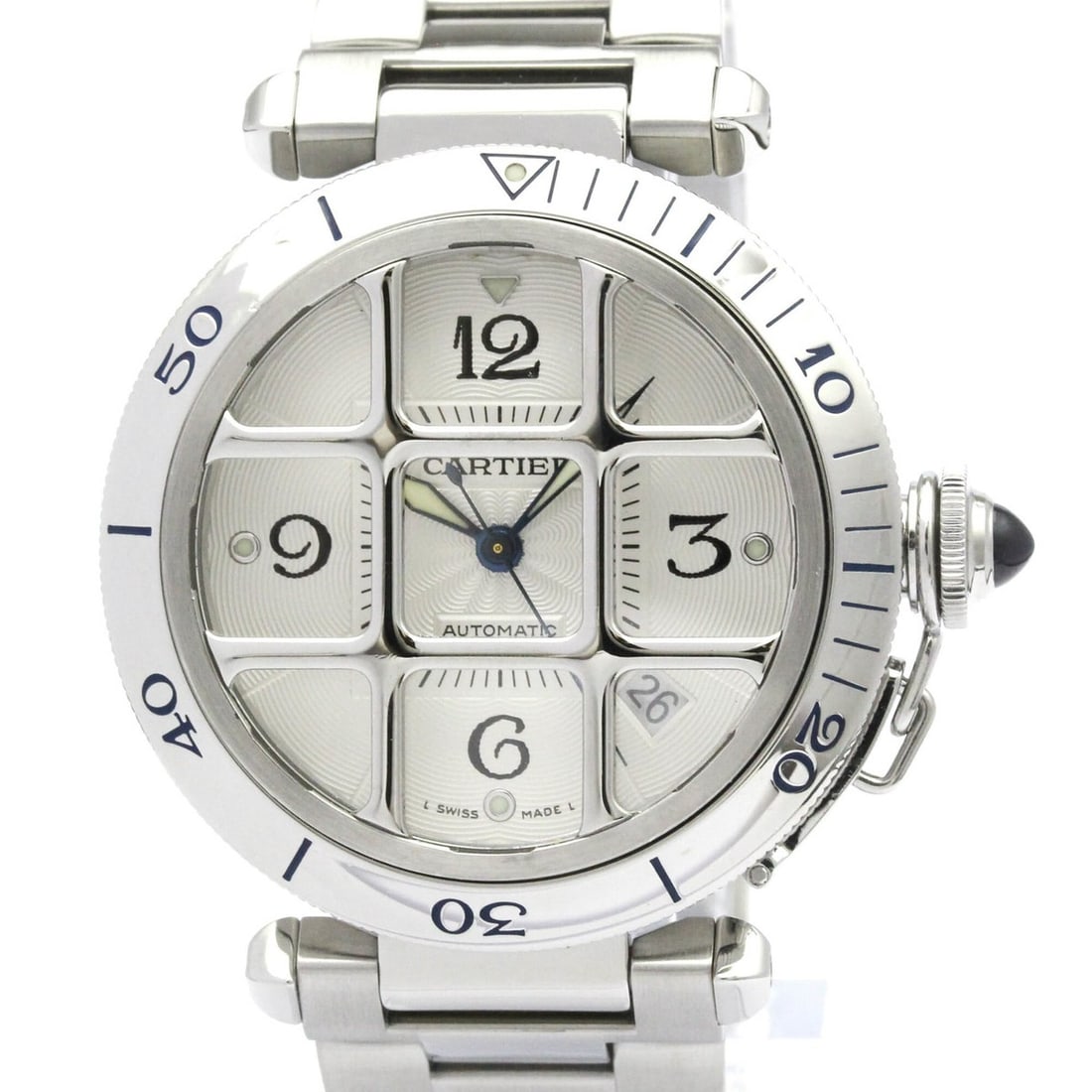 CARTIER Pasha 38 Grid Steel Automatic Mens Watch W31040H3 Polished (1 of 8)