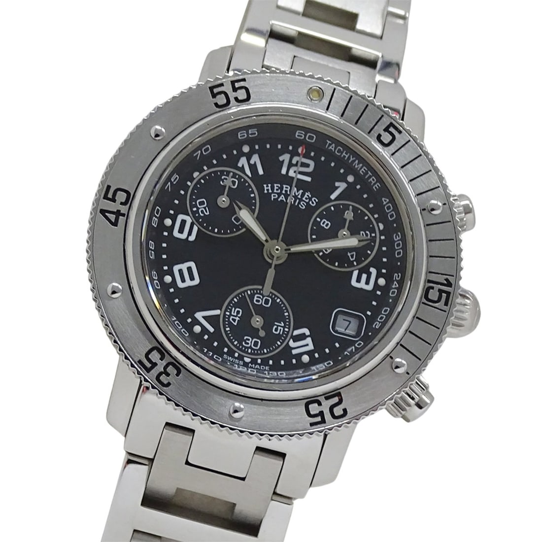 Hermes HERMES Women's Watch, Brand: Clipper Diver Chronograph Date, Quartz, Stainless Steel (SS),: --- Catalog ---Category: SizeWrist Size: 16.5cm / 6.49''Case Diameter: 33mm / 1.3''Category: DesignType: WristwatchGender: WomenColor (Dial): BlackMaterial (Band): Stainless steelMaterial (Case): Stai
