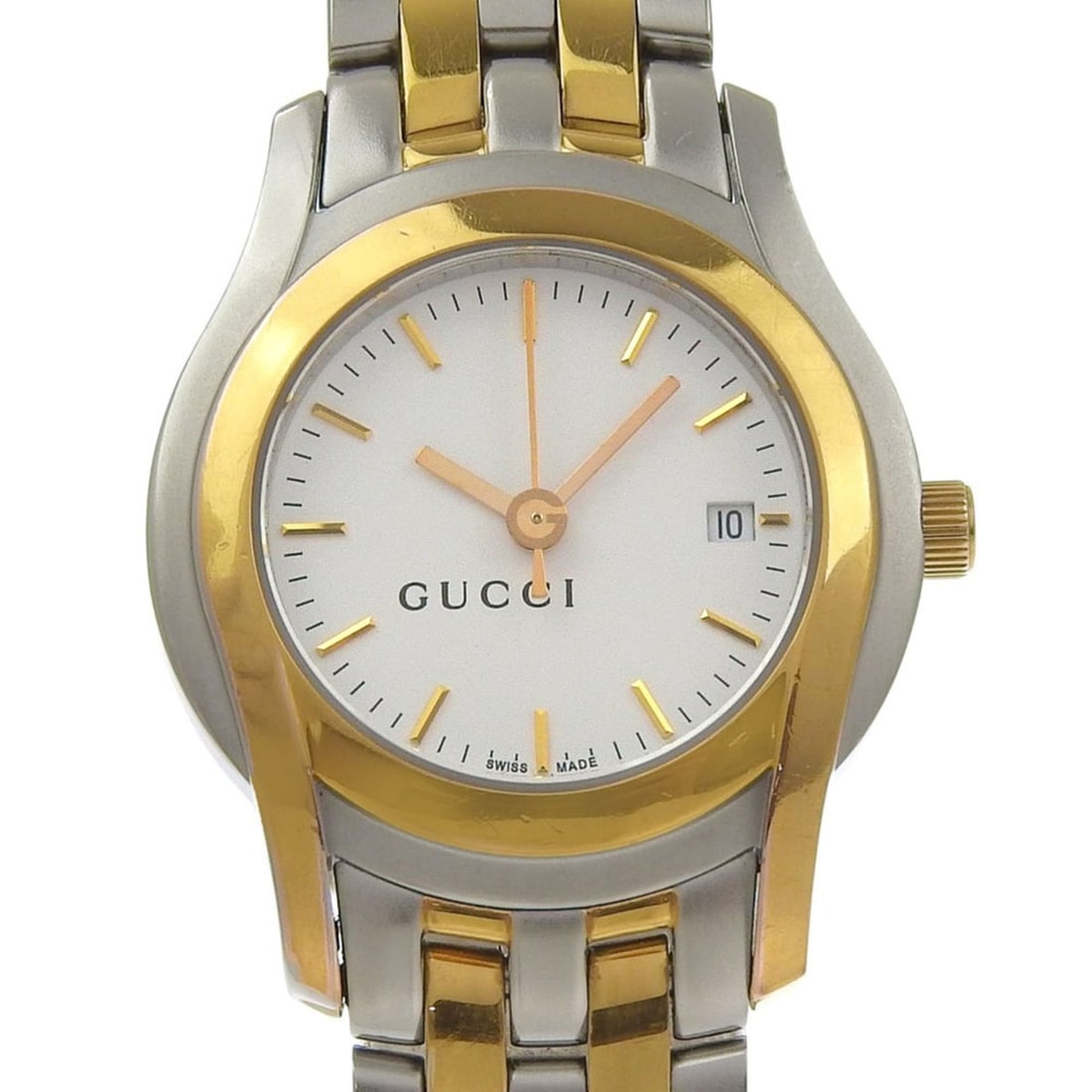 Gucci GUCCI watch 5500L stainless steel x gold plated quartz analog display white dial women's: --- Catalog ---Category: SizeWrist Size: 18.5cm / 7.28''Case Diameter: 27mm / 1.06''Category: DesignType: WristwatchGender: WomenColor (Dial): WhiteMaterial (Band): Gold plated, Stainless steelMateria