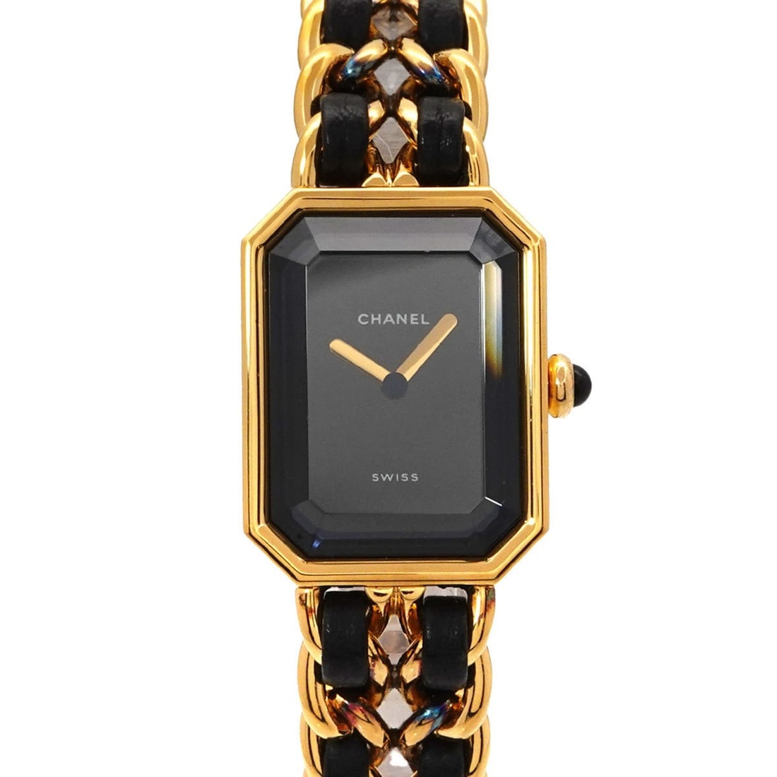 CHANEL Premiere Women's Watch, Size M, H0001, Black and Gold, Quartz Movement: --- Catalog ---Category: SizeWrist Size: 15cm / 5.9''Case Diameter: 20mm / 0.79''Category: DesignType: WristwatchGender: WomenColor (Dial): BlackMaterial (Band): Gold plated, Leather, Stainless steelM