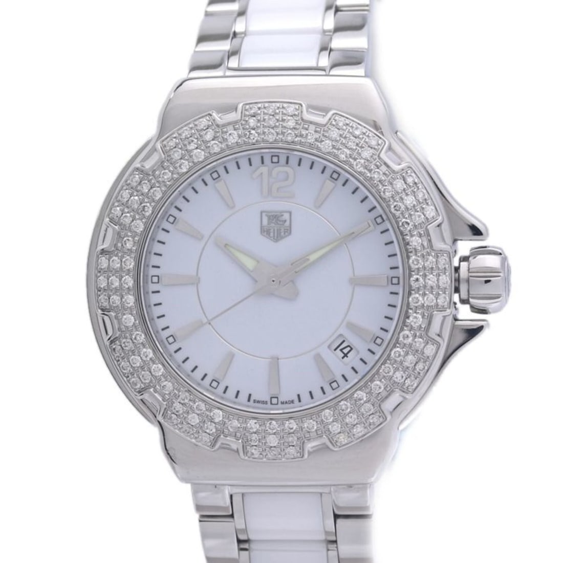 TAG Heuer Formula 1 Bezel Diamond WAH1215.BA0861 Women's Watch White Ceramic x Stainless Steel 40309: --- Catalog ---Category: SizeWrist Size: 19.5cm / 7.67''Case Diameter: 35mm / 1.38''Category: DesignType: WristwatchGender: WomenColor (Dial): WhiteMaterial (Band): Ceramic, Stainless steelMaterial (C