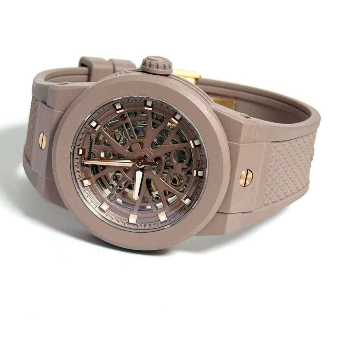 Ferragamo Unisex F-80 Skeleton Automatic Watch: --- Catalog ---Category: SizeWrist Size: 19.5cm / 7.67''Case Diameter: 41mm / 1.61''Category: DesignType: WristwatchGender: Men,WomenMaterial (Band): RubberMaterial (Case): Stainless steelCategory: Ge
