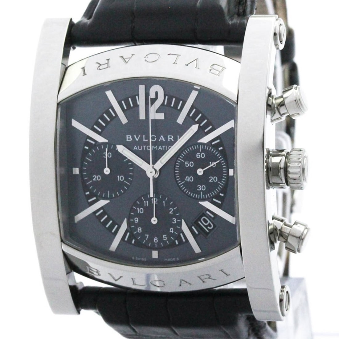 BVLGARI Assioma Chronoragph Steel Automatic Mens Watch AA48SCH: --- Catalog ---Category: SizeCase Diameter: 48mm / 1.89''Category: DesignType: WristwatchStyle: Dress/FormalGender: MenColor (Dial): GrayMaterial (Band): LeatherMaterial (Case): Stainless steelCategor