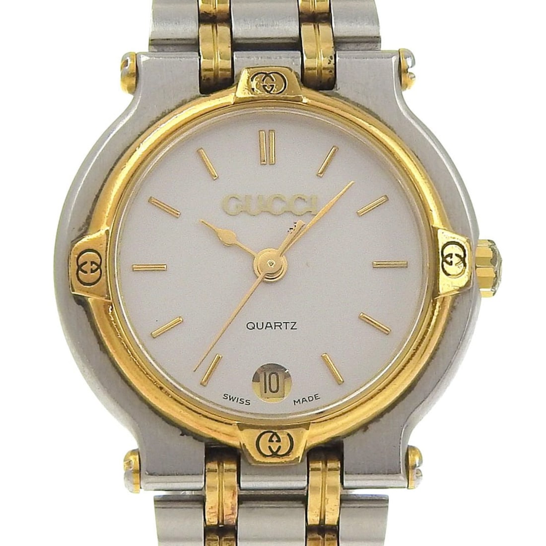 Gucci women's watch, stainless steel, quartz, analog, silver dial.: --- Catalog ---Category: SizeWrist Size: 16cm / 6.29''Case Diameter: 25mm / 0.98''Category: DesignType: WristwatchGender: WomenColor (Dial): SilverMaterial (Band): Stainless steelMaterial (Case): Stai