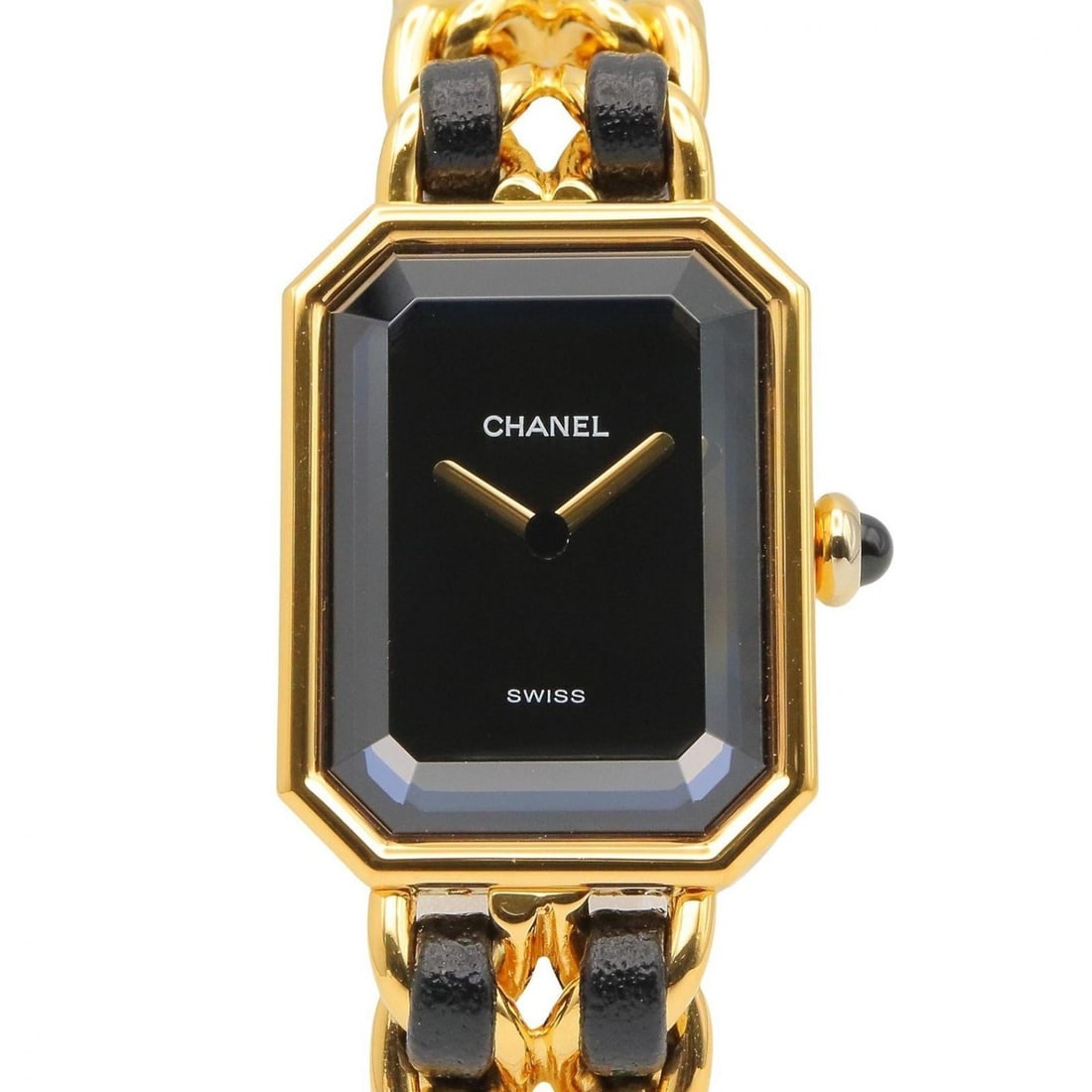 Chanel CHANEL Première M Wristwatch, Gold Plated (GP), Leather Strap, Women's, Black, H0001: --- Catalog ---Category: SizeWrist Size: 14cm / 5.51''Case Diameter: 20mm / 0.79''Category: DesignType: WristwatchGender: WomenColor (Dial): BlackMaterial (Band): Gold plated, LeatherMaterial (Case): 