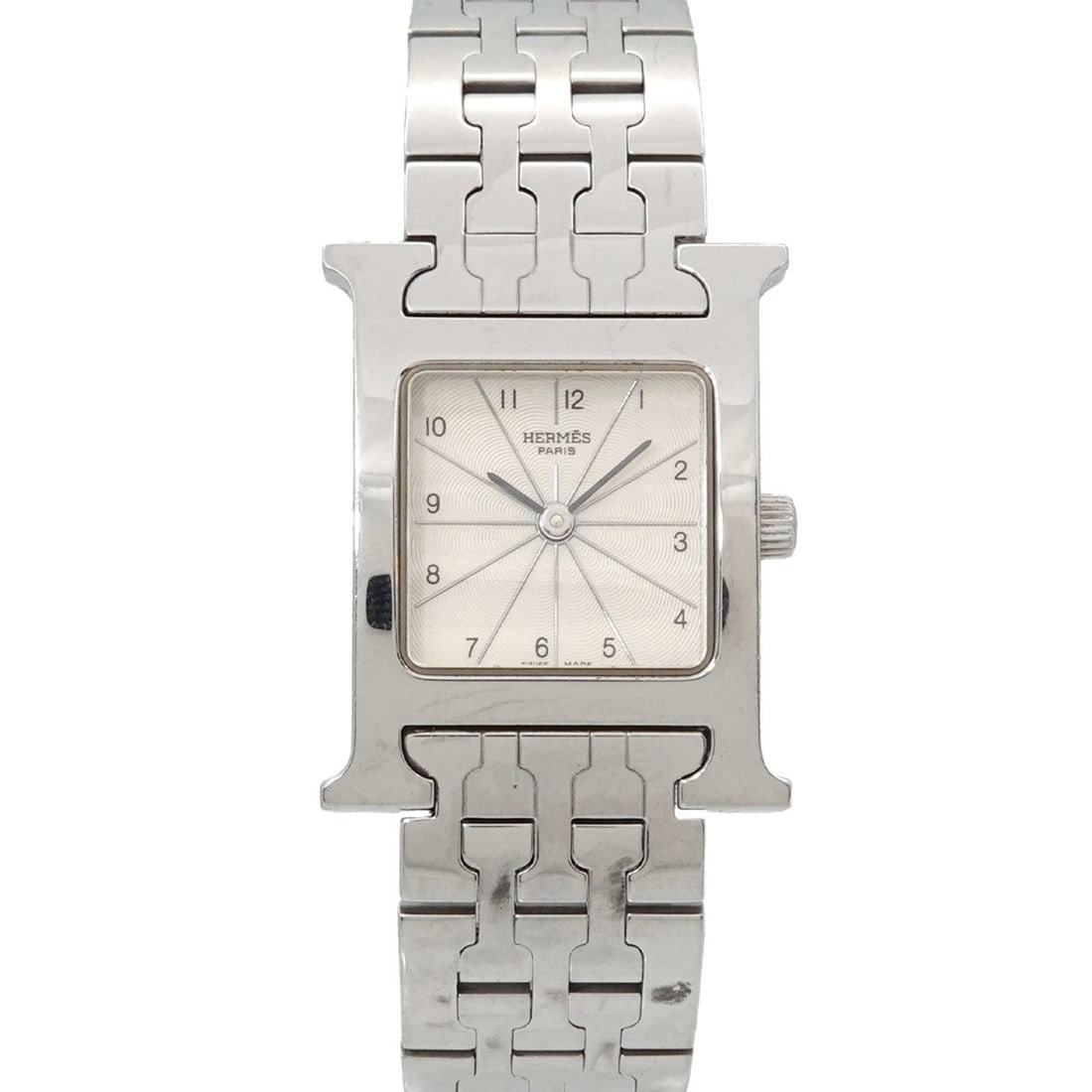Hermes H-Watch HH1 210 Women's Watch Silver Quartz H: --- Catalog ---Category: SizeWrist Size: 15cm / 5.9''Case Diameter: 21mm / 0.83''Category: DesignType: WristwatchGender: WomenColor (Dial): SilverMaterial (Band): Stainless steelMaterial (Case): Stain