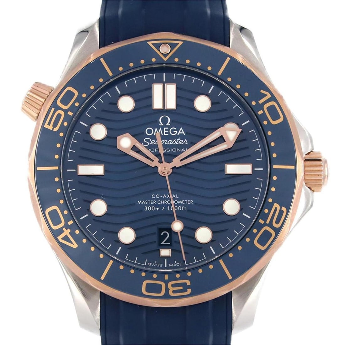 Omega Seamaster Diver 300M PG Combi 210.22.42.20.03.002 SSxPG Wristwatch Automatic: --- Catalog ---Category: SizeCase Diameter: 42mm / 1.65''Category: DesignType: WristwatchGender: MenColor (Band): BlueColor (Dial): BlueMaterial (Band): RubberMaterial (Case): Pink gold, Stainless