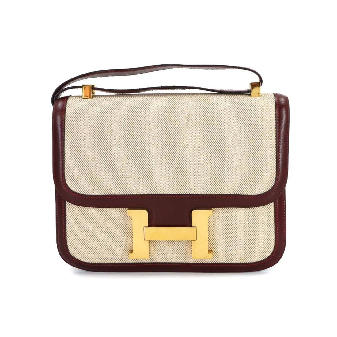 Hermes Constance 23 Shoulder Handbag, Toile H Box Calf Leather, Beige Rouge H, ?K Stamp, Made in: --- Catalog ---Category: SizeSize (HxWxD): 17cm x 23cm x 4cm / 6.69'' x 9.05'' x 1.57''Category: DesignType: Shoulder bagColor: Beige, Rouge HGender: WomenMaterial: Toile H , Box calf leather