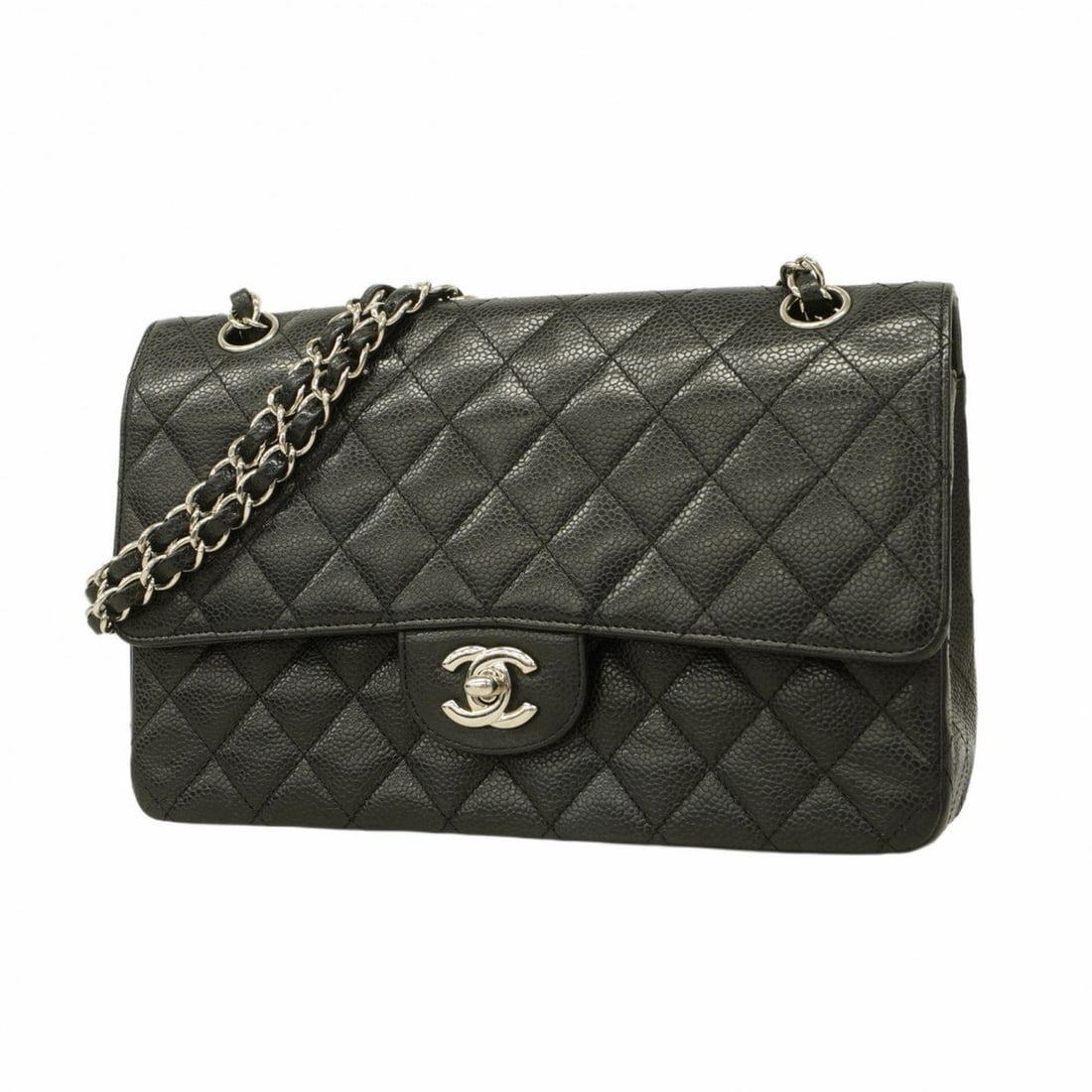 Chanel Shoulder Bag Matelasse W Flap Chain Caviar Skin Black Women's: --- Catalog ---Category: SizeSize (HxWxD): 16cm x 25cm x 6.5cm / 6.29'' x 9.84'' x 2.55''Category: DesignType: Shoulder bagColor: BlackGender: WomenMaterial: Caviar leather Hardware Color: SilverCateg