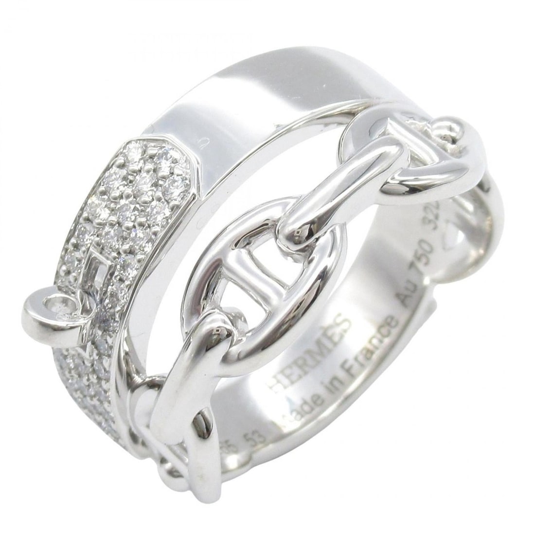 Hermès HERMES aluminum diamond ring in 18K white gold with diamonds, available silver and clear: --- Catalog ---Category: SizeJP Size: 12US Size: 6.5Category: DesignType: Band ringColor: Clear, White goldGender: WomenMaterial: White gold (18K)Category: GeneralBrand: Hermes--- Item List ---Section