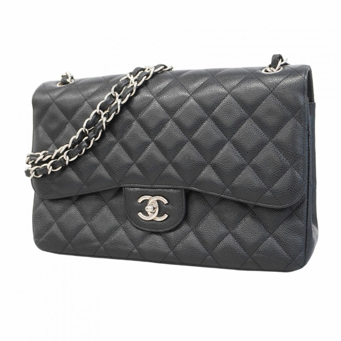 Chanel Shoulder Bag Deca Matelasse W Flap Chain Caviar Skin Black Women's: --- Catalog ---Category: SizeSize (HxWxD): 21cm x 30cm x 9cm / 8.26'' x 11.81'' x 3.54''Category: DesignType: Shoulder bagColor: BlackGender: WomenMaterial: Caviar leather Hardware Color: SilverCatego
