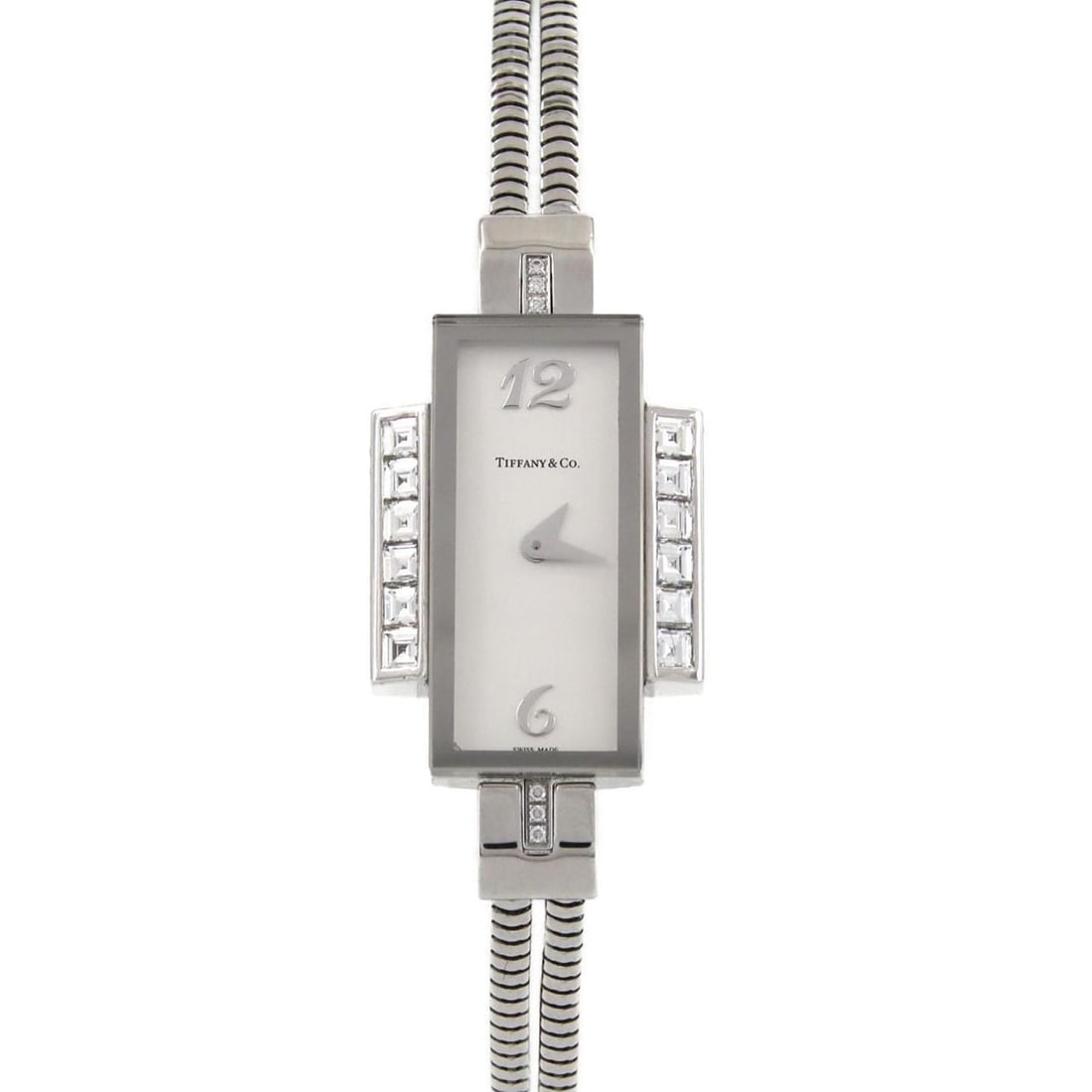 Tiffany Cocktail Watch, WG Baguette D, 18675293, Quartz Watch: --- Catalog ---Category: SizeWrist Size: 18.5cm / 7.28''Case Diameter: 12.5mm / 0.49''Category: DesignType: WristwatchGender: WomenColor (Dial): SilverMaterial (Band): White goldMaterial (Case): White