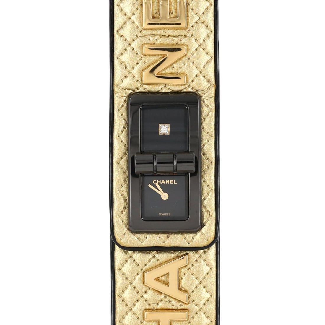 Chanel Code Coco Cyber Gold 1P LIMITED H7945 SS Wristwatch Quartz: --- Catalog ---Category: SizeCase Diameter: 14.5mm / 0.57''Category: DesignType: WristwatchGender: WomenColor (Dial): BlackMaterial (Case): Stainless steelCategory: GeneralBrand: ChanelCategory:
