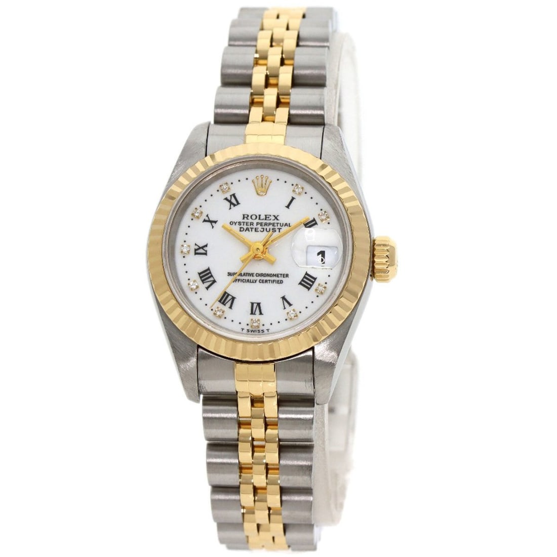 Rolex 69173G Datejust 10P Diamond Small Point Watch Stainless Steel SSxK18YG K18YG Ladies: --- Catalog ---Category: SizeWrist Size: 15cm / 5.9''Case Diameter: 26mm / 1.02''Case Thickness: 10.6mm / 0.42''Category: DesignType: WristwatchGender: WomenDisplay: AnalogGemstone: DiamondColor (Dial