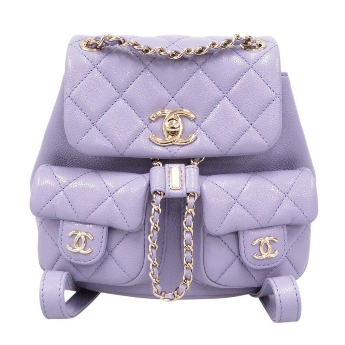 Chanel Matelasse Caviar Skin Purple Random Serial Coco Mark Champagne Gold Backpack Rucksack Bag: --- Catalog ---Category: SizeSize (HxWxD): 17cm x 19cm x 9.5cm / 6.69'' x 7.48'' x 3.74''Category: DesignType: BackpackColor: PurpleGender: WomenMaterial: Caviar leather Category: GeneralBrand: Chanel
