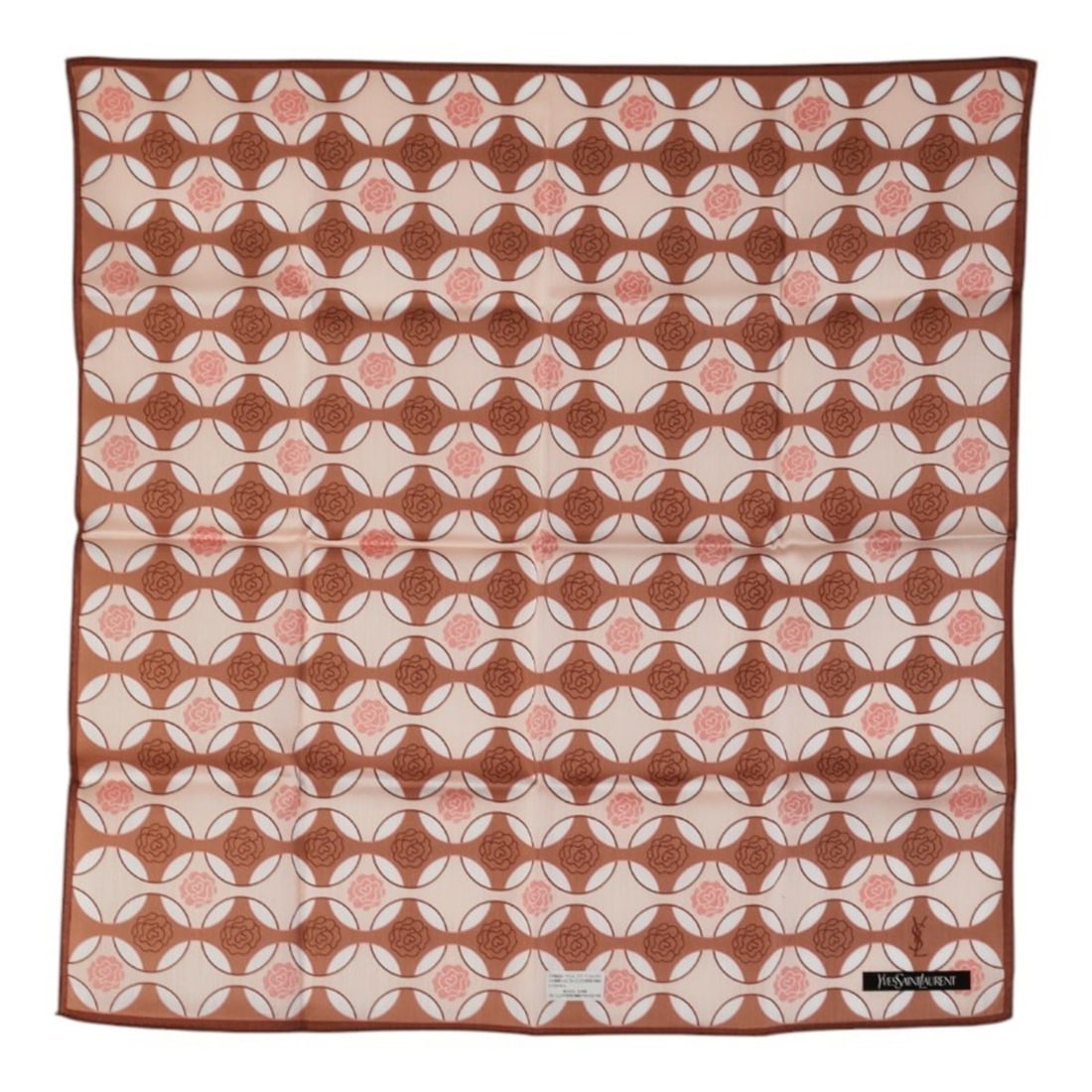 Saint Laurent YSL logo rose scarf/muffler/handkerchief in brown and multicolored cotton for women.: --- Catalog ---Category: SizeSize (LxW): 49cm x 49cm / 19.29'' x 19.29''Category: DesignType: ScarfColor: Brown, Multi-colorGender: WomenMaterial: Cotton Category: GeneralBrand: Saint Laurent--- Item 