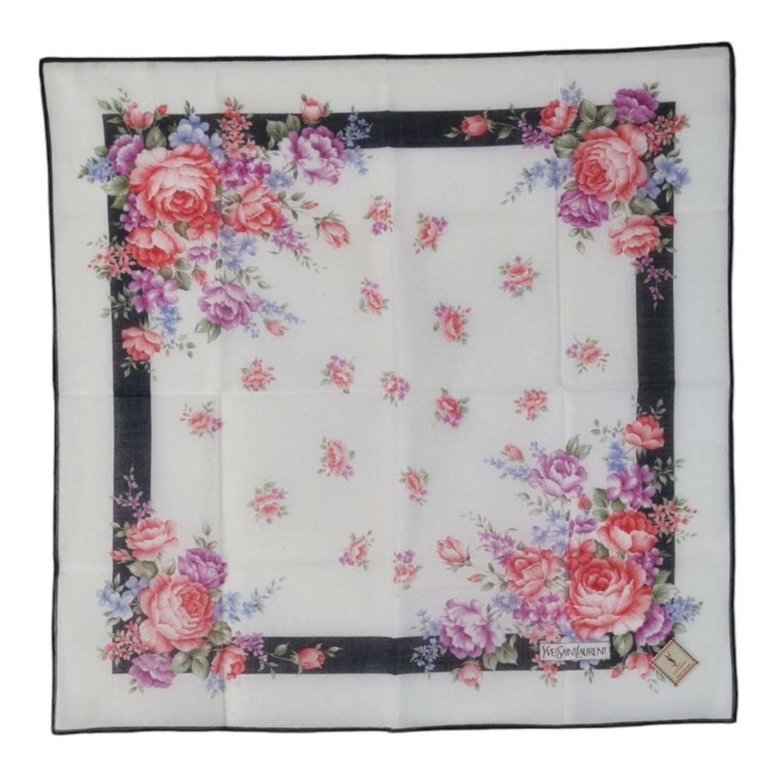 Yves Saint Laurent Saint Laurent floral scarf/muffler/handkerchief in white and multicolored cotton (1 of 10)