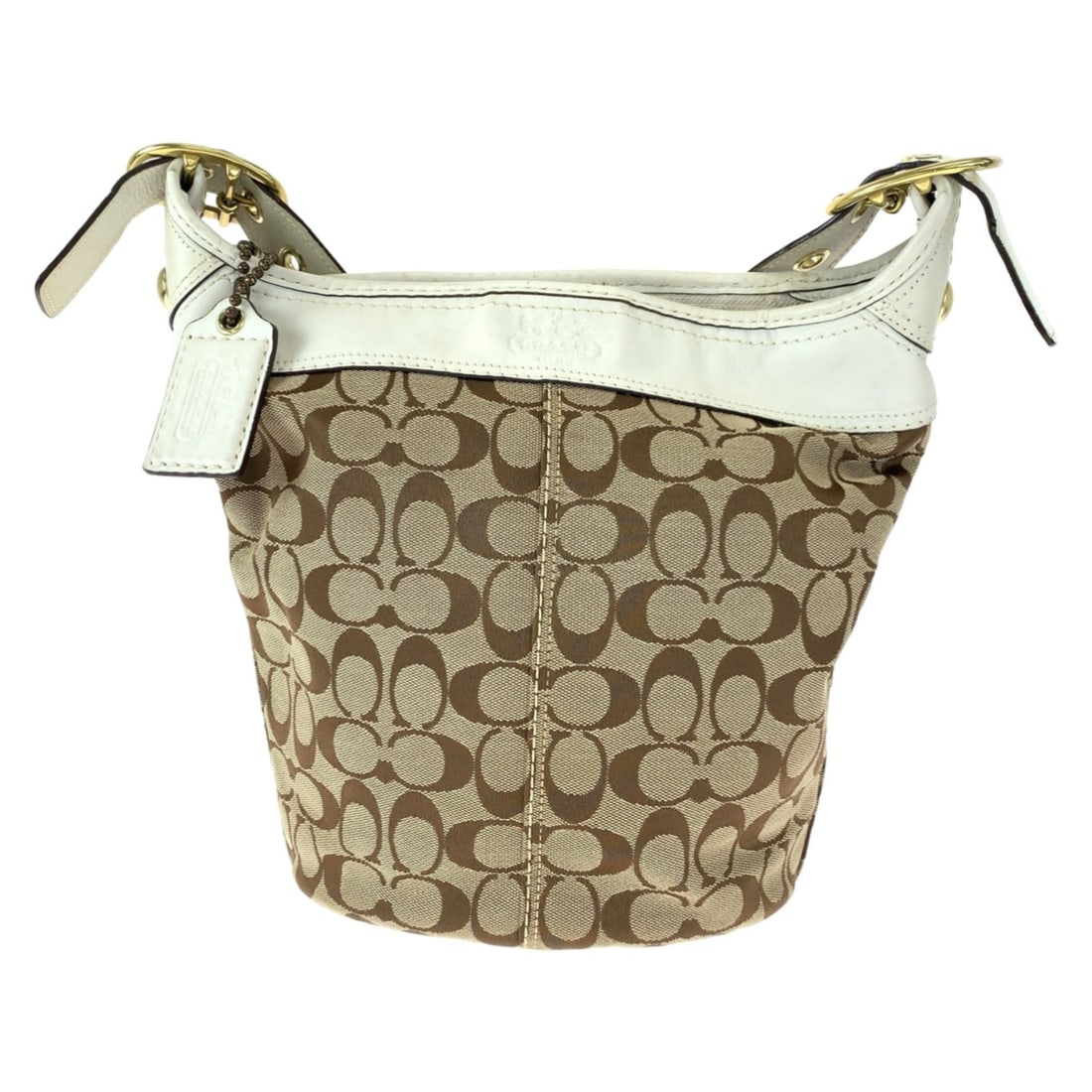 COACH Signature Duffle Beige White Canvas Leather 11437 Hobo Shoulder Bag Crossbody for Women (1 of 9)