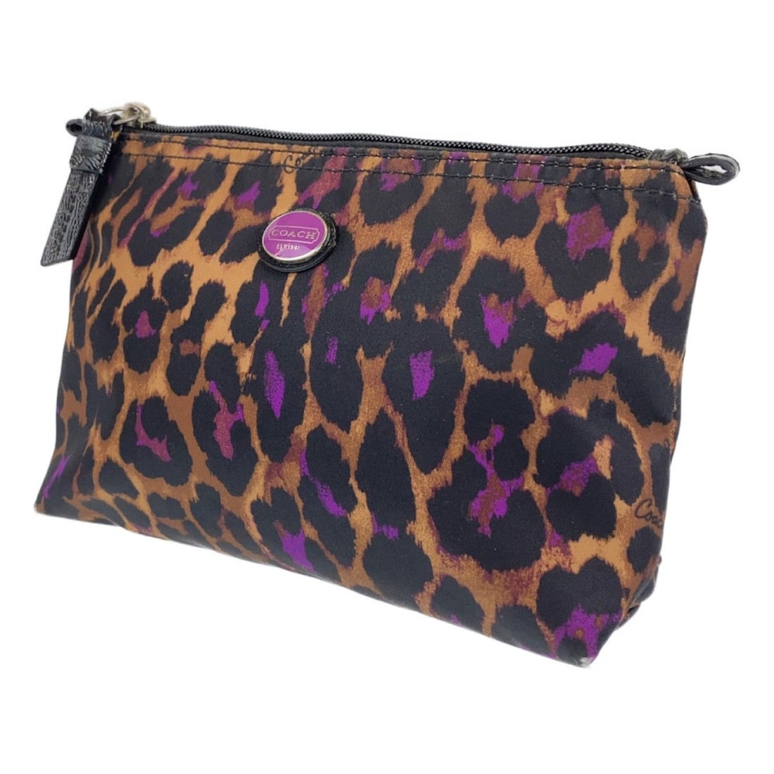 COACH Brown Black Purple Nylon Leather Pouch for Women: --- Catalog ---Category: SizeSize (HxWxD): 12cm x 21cm x 6cm / 4.72'' x 8.26'' x 2.36''Category: DesignType: PouchColor: Black, Brown, PurpleGender: WomenMaterial: Nylon , Leather Category: GeneralBra
