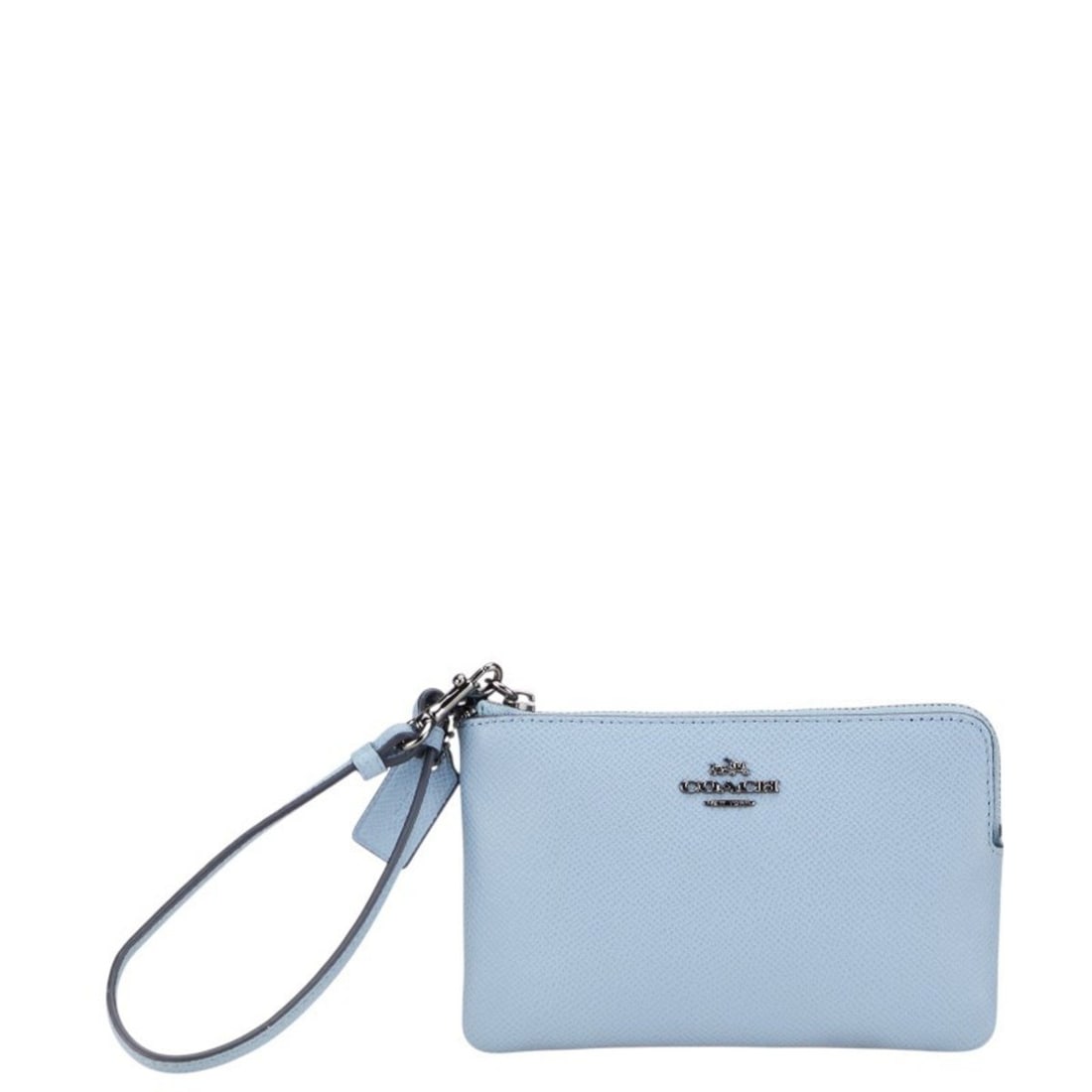 Coach logo pouch in blue leather for women.: --- Catalog ---Category: SizeSize (HxWxD): 10cm x 16cm x 1.5cm / 3.93'' x 6.29'' x 0.59''Category: DesignType: PouchColor: BlueGender: WomenClosure: ZipperMaterial: Leather Category: GeneralBrand: Coa