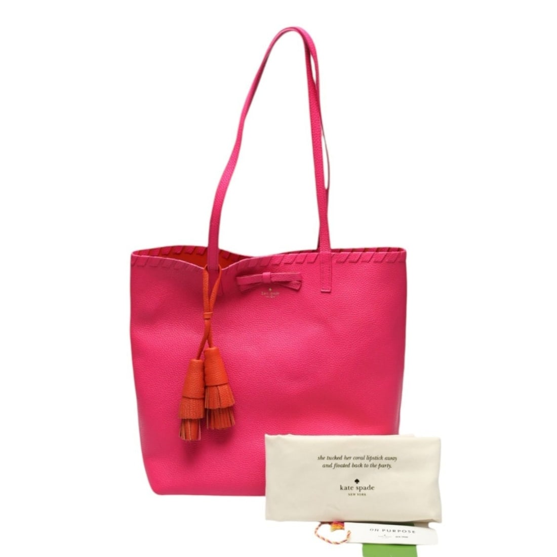 Kate Spade tote bag in pink leather with tassel detail.: --- Catalog ---Category: SizeSize (HxWxD): 35cm x 35cm x 16cm / 13.77'' x 13.77'' x 6.29''Category: DesignType: Tote bagColor: PinkGender: WomenMaterial: Leather Category: GeneralBrand: Kate SpadeCoun
