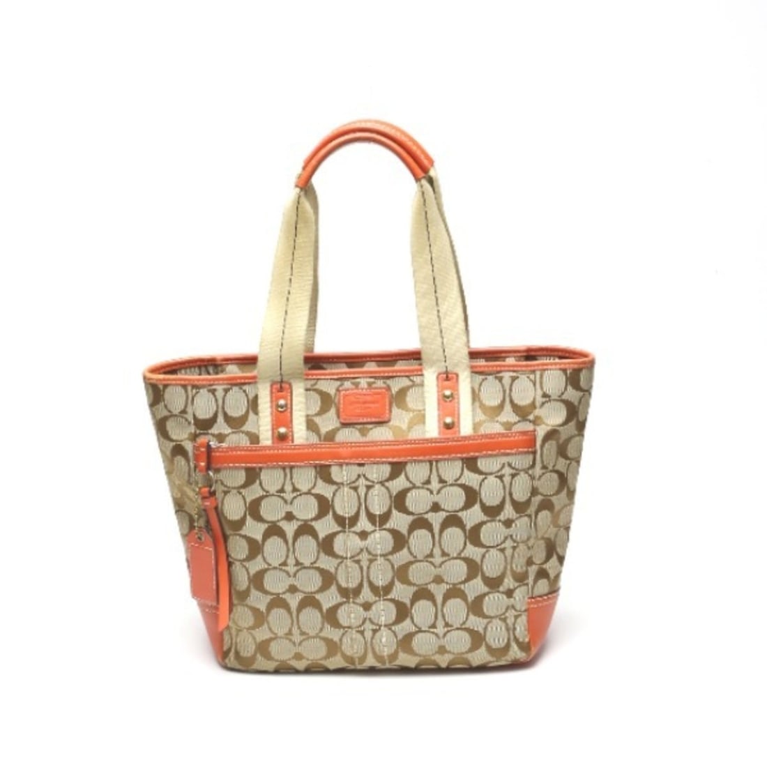 Coach Signature Canvas Shoulder Tote Bag with Leather 8679 in Orange: --- Catalog ---Category: SizeSize (HxWxD): 25cm x 35cm x 12cm / 9.84'' x 13.77'' x 4.72''Category: DesignType: Tote bagColor: OrangeGender: WomenMaterial: Signature line Category: GeneralBrand: Coach-