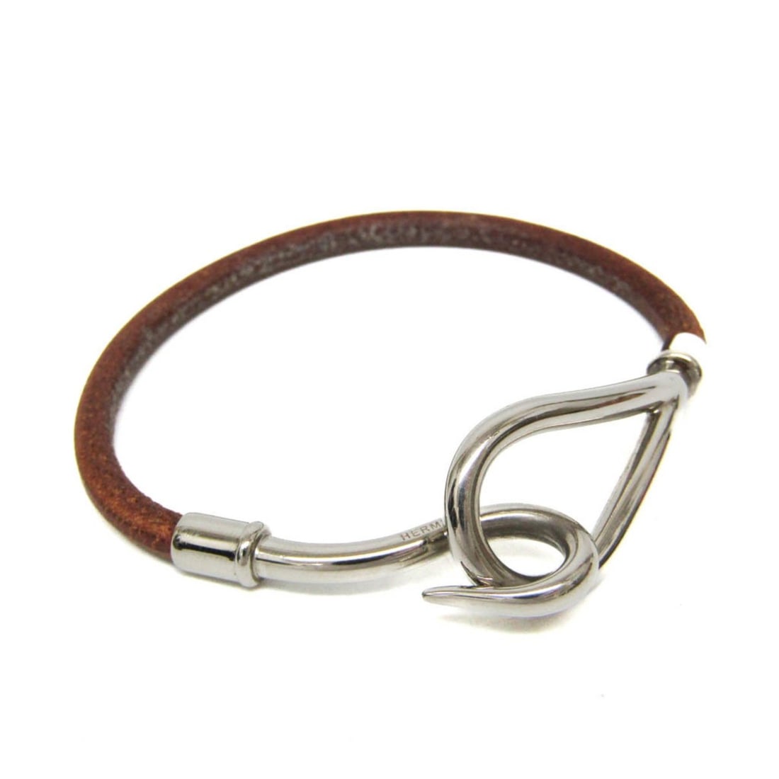 Hermes Jumbo Leather,Metal Bangle Brown,Silver (1 of 7)