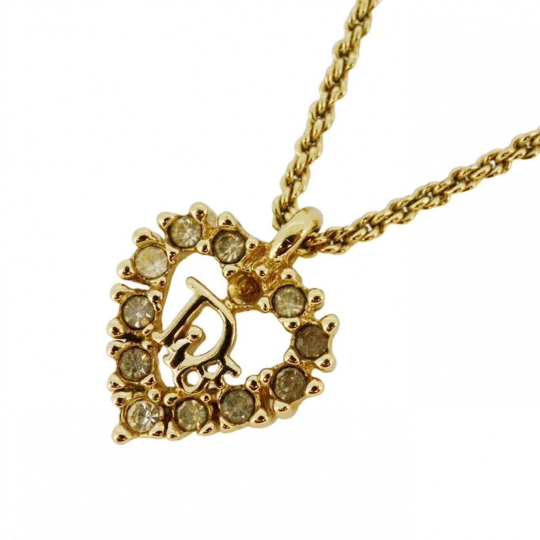 Christian Dior Necklace GP Plated Rhinestone Gold Ladies: --- Catalog ---Category: SizePendant Size: 16.4mm x 13.3mm / 0.64'' x 0.52''Neck Circumference: 39.5 cm - 44.5 cm / 15.55'' - 17.51''Category: DesignColor: GoldStone: RhinestoneGender: WomenMaterial: 