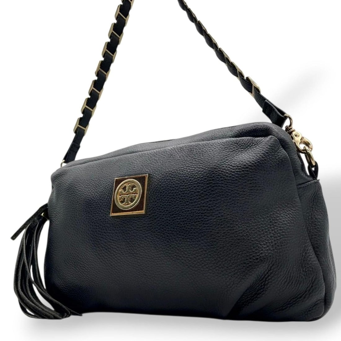 TORY BURCH Women's Shoulder Bag/Handbag, 2-Way, Chain Bag with Tassel and Fringe, Black Leather Gold (1 of 19)