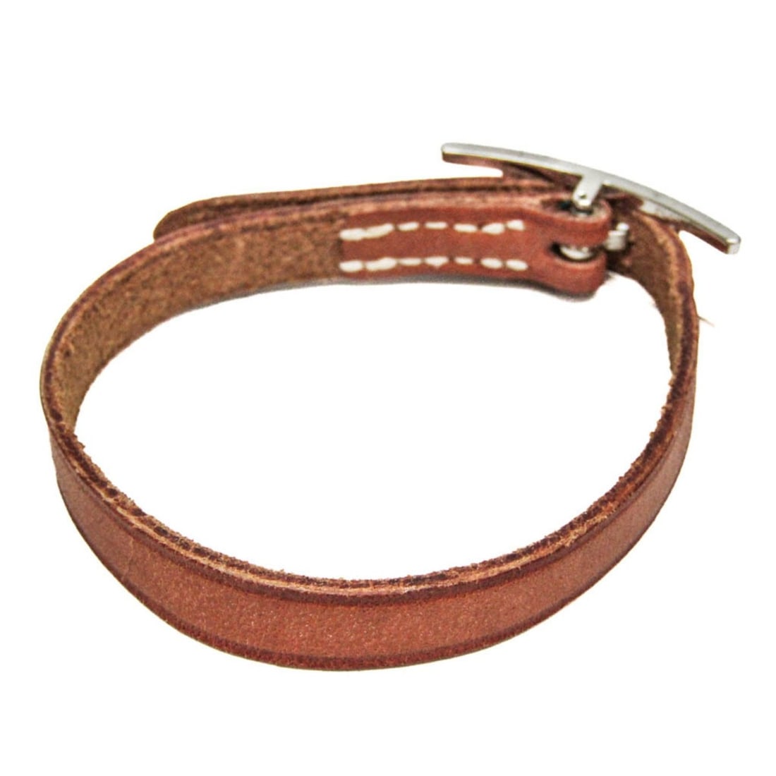 Hermes Api Leather,Metal Bangle Brown,Silver - 3
