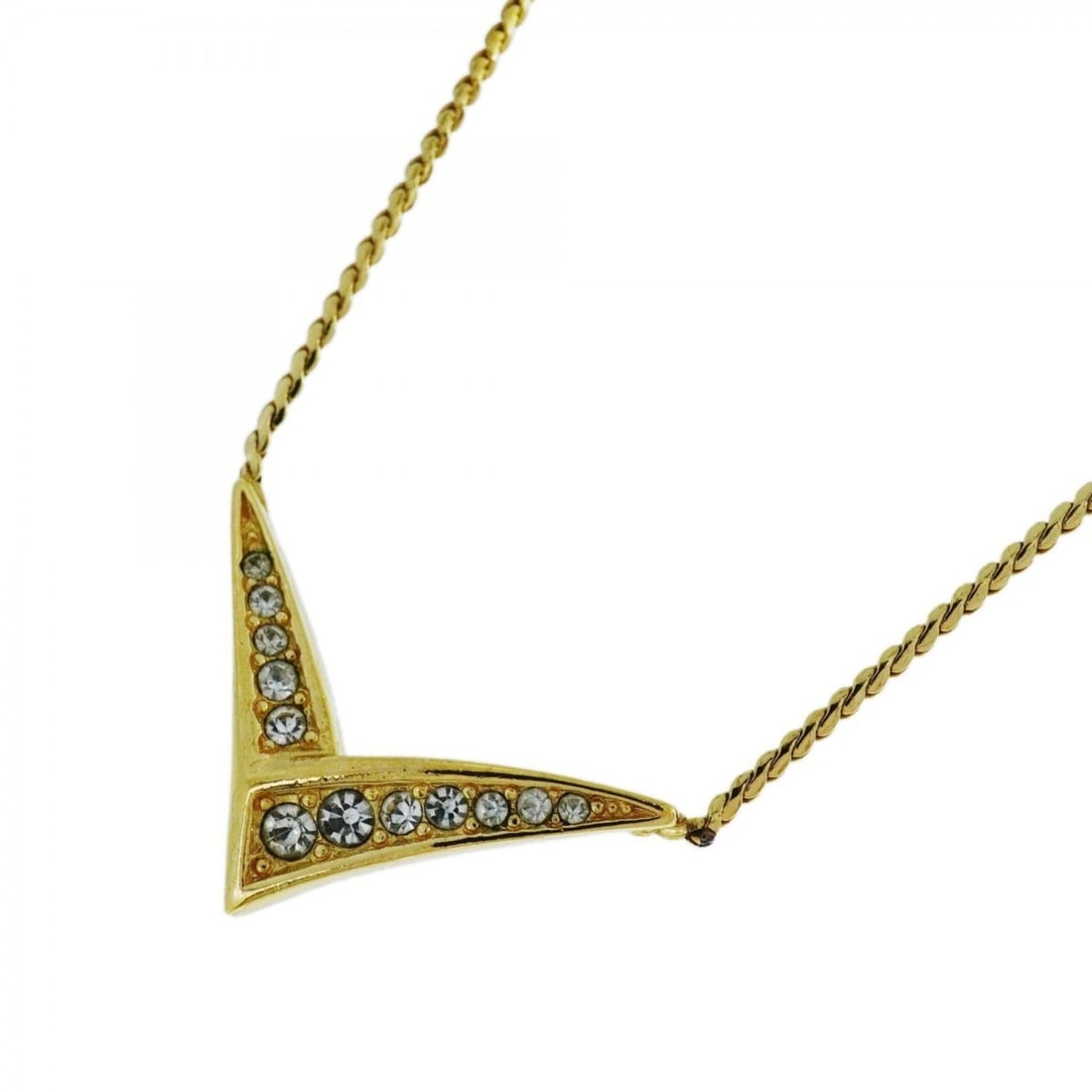 Christian Dior necklace with GP plating and rhinestones, gold, for women: --- Catalog ---Category: SizePendant Size: 15.3mm x 26mm / 0.6'' x 1.02''Neck Circumference: 40.5 cm - 45.5 cm / 15.94'' - 17.91''Category: DesignColor: GoldGender: WomenMaterial: Gold plating,