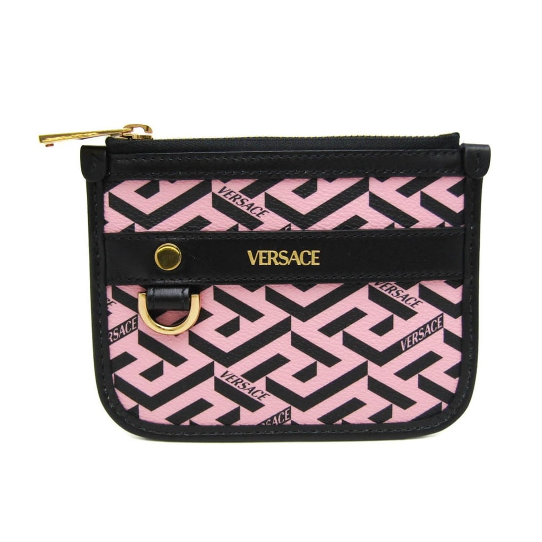 Versace La Greca Women's Leather,PVC Pouch Black,Pink: --- Catalog ---Category: SizeSize (HxWxD): 12cm x 15cm x 5.00mm / 4.72'' x 5.9'' x 0.19''Category: DesignType: PouchColor: Black, PinkGender: WomenMaterial: Leather , PVC Category: GeneralBrand: