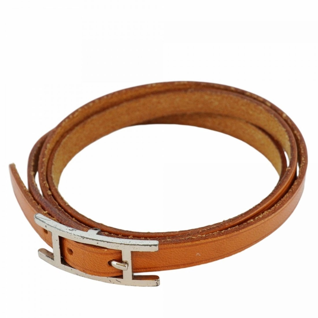 Hermes bracelet API3 metal leather silver brown men's women's (1 of 11)