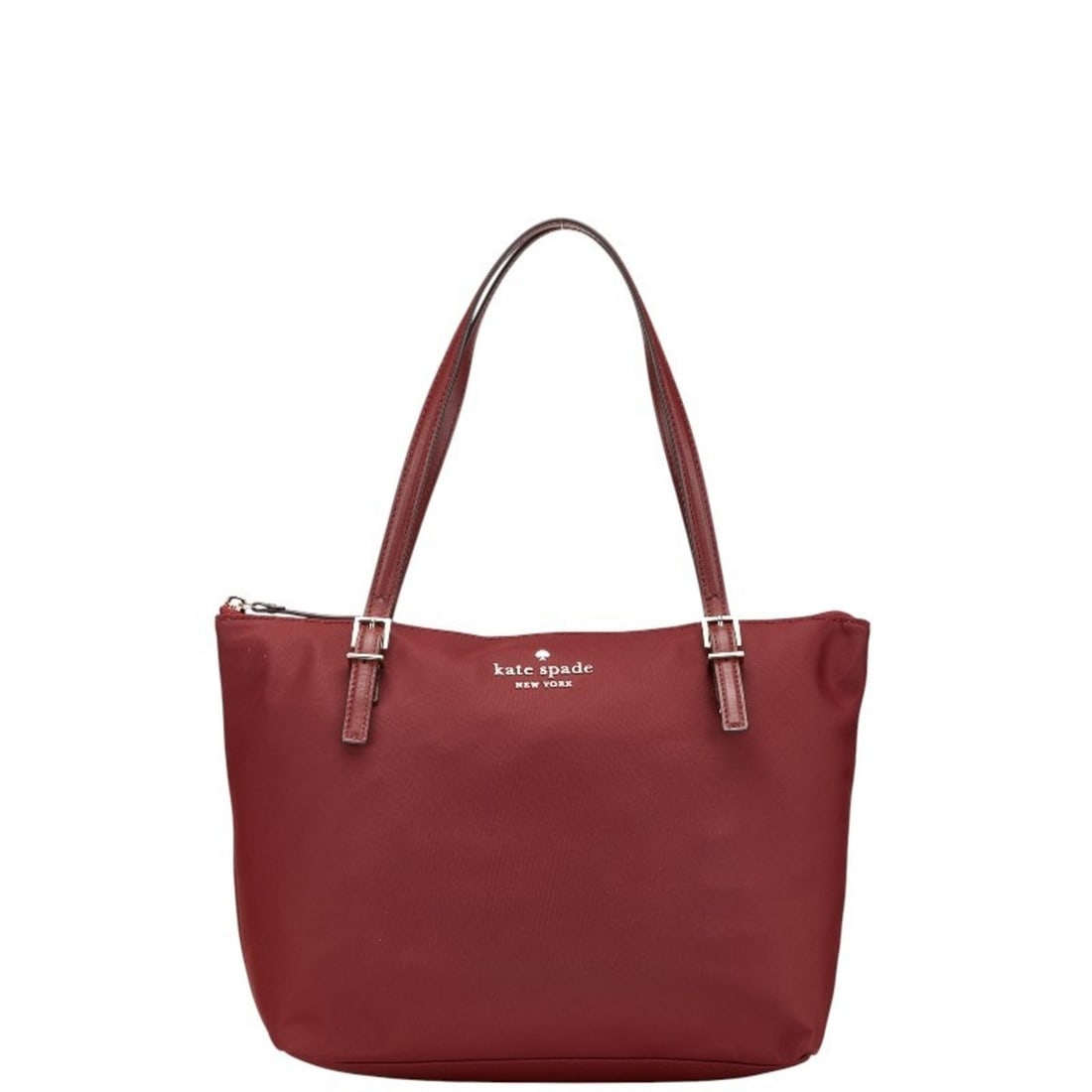 Kate Spade logo tote bag in wine red nylon and leather. (1 of 14)