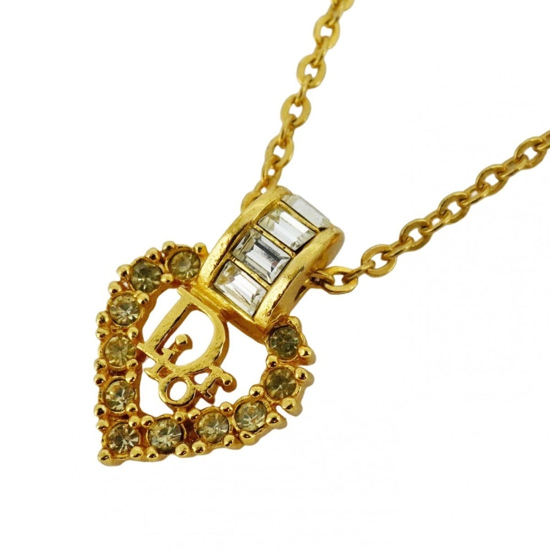 Christian Dior Necklace GP Plated Rhinestone Gold Ladies: --- Catalog ---Category: SizePendant Size: 19.6mm x 13.9mm / 0.77'' x 0.54''Neck Circumference: 39 cm - 44 cm / 15.35'' - 17.32''Category: DesignColor: GoldStone: RhinestoneGender: WomenMaterial: Gold