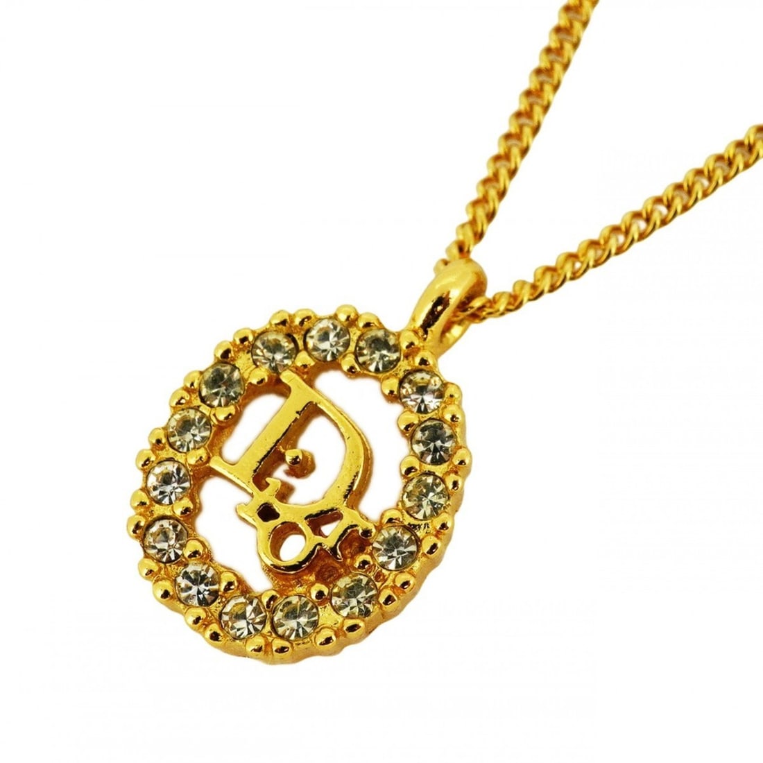 Christian Dior Necklace Oval GP Plated Rhinestone Gold Ladies: --- Catalog ---Category: SizePendant Size: 20.1mm x 13.4mm / 0.79'' x 0.52''Neck Circumference: 39.5 cm - 44.5 cm / 15.55'' - 17.51''Category: DesignColor: GoldStone: RhinestoneGender: WomenMaterial: 