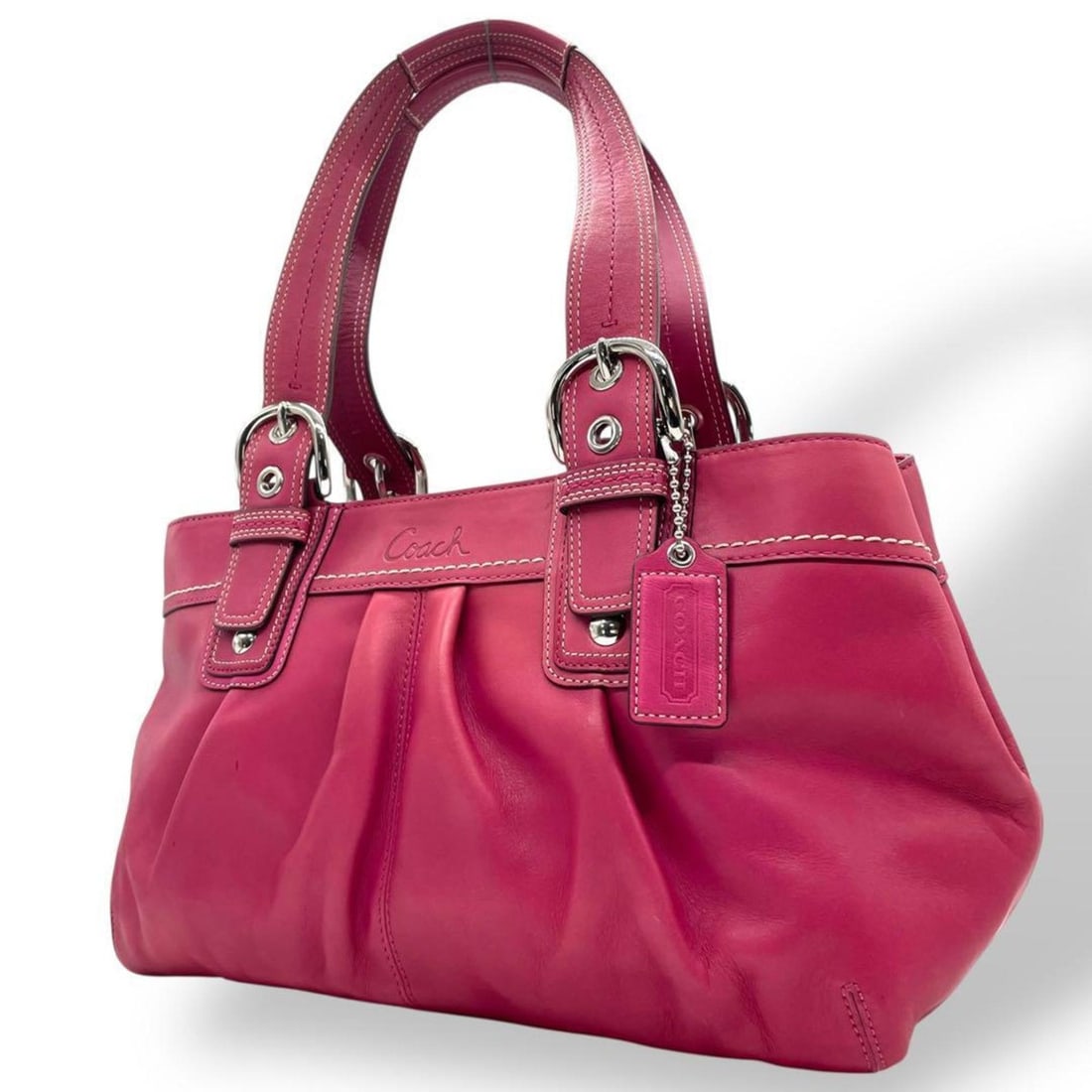 Coach Soho Tote Bag, Pink Leather, F13732, One-Shoulder, Handbag, Silver Hardware, Charm, Logo (1 of 18)