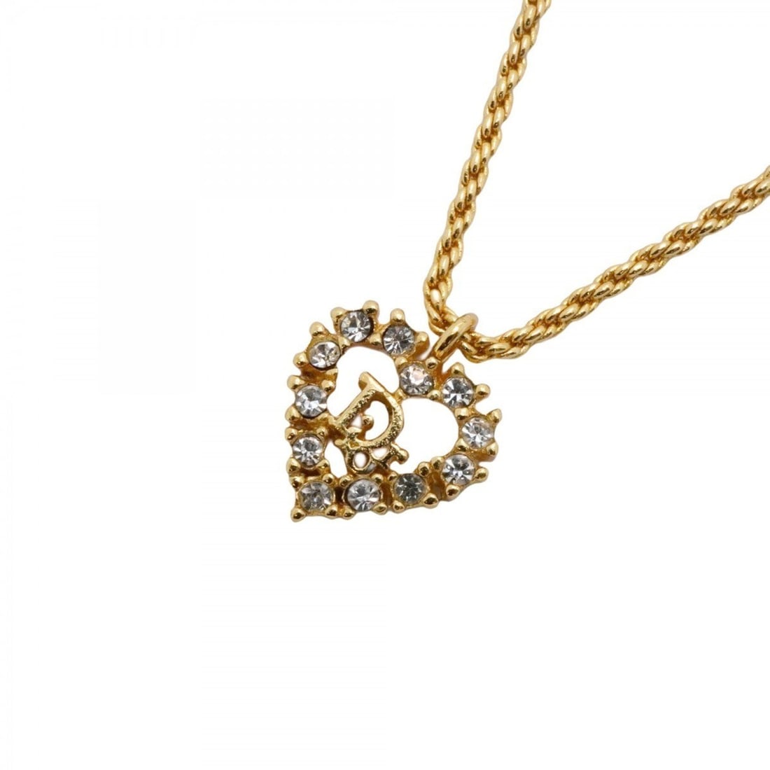 Christian Dior Necklace Heart Motif GP Plated Rhinestone Gold Ladies: --- Catalog ---Category: SizePendant Size: 15.4mm x 13mm / 0.6'' x 0.51''Neck Circumference: 39 cm - 44 cm / 15.35'' - 17.32''Category: DesignColor: GoldStone: RhinestoneGender: WomenMaterial: Gold pl