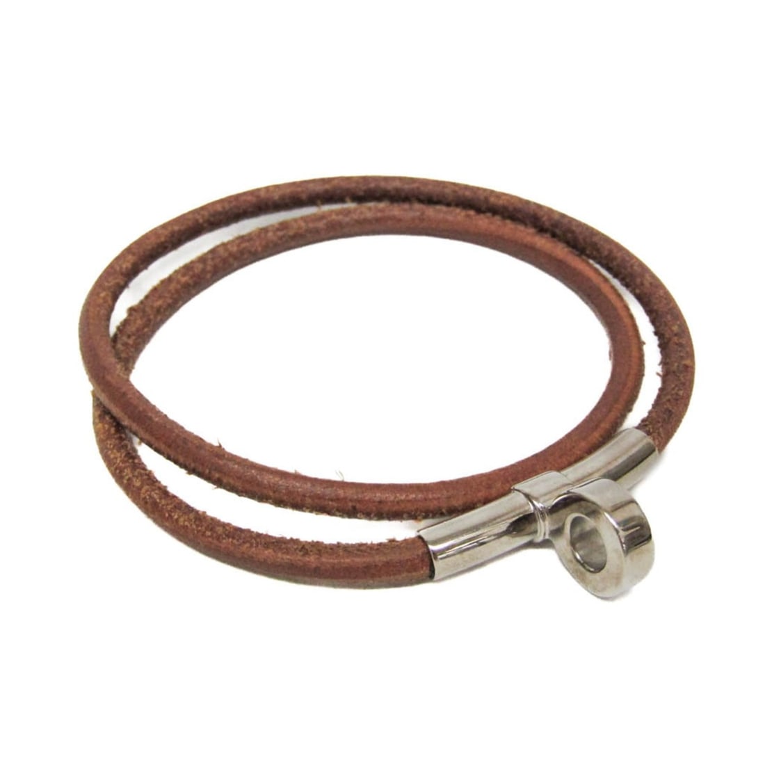 Hermes Kite Choker Leather,Metal Bangle Silver,Brown (1 of 12)
