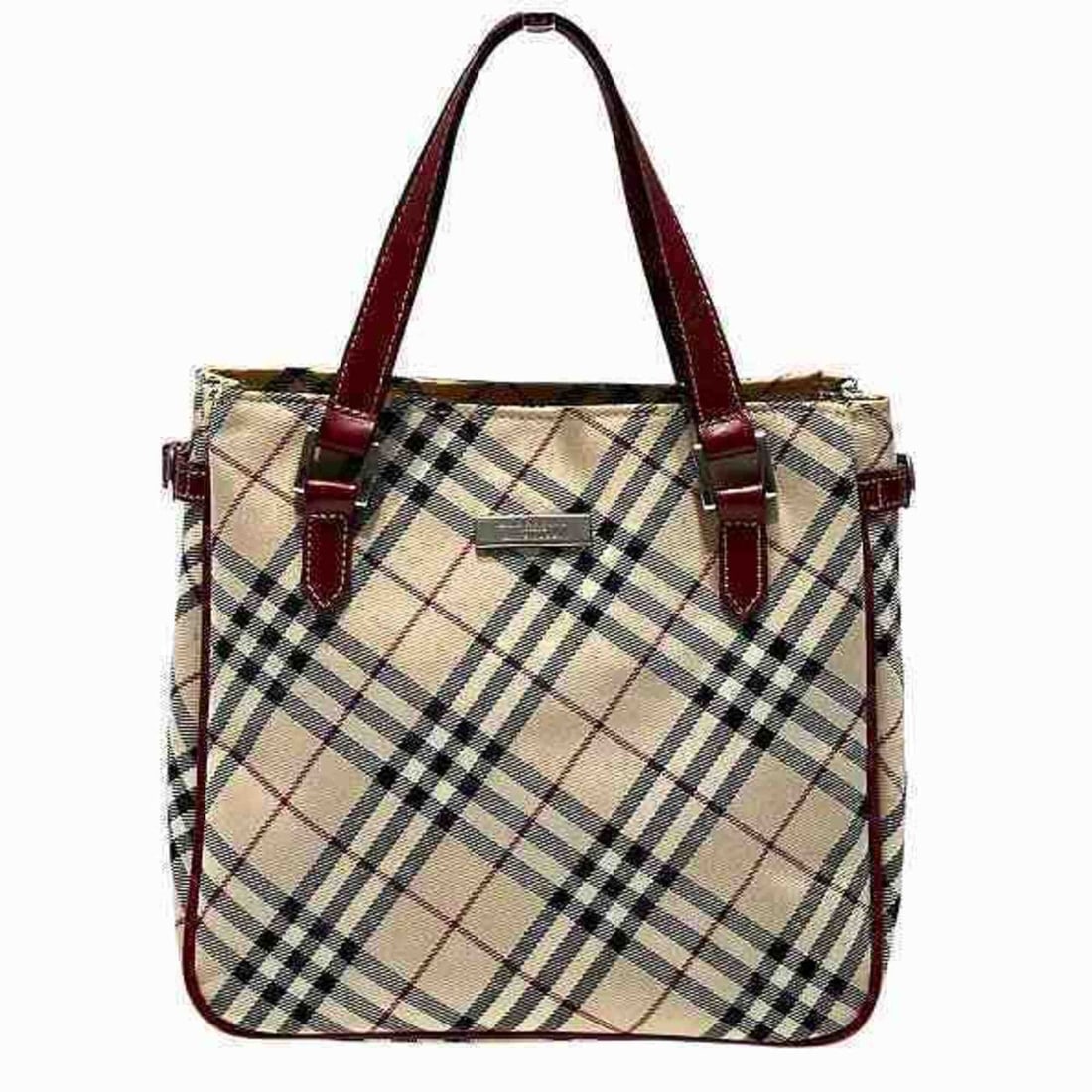 Burberry Blue Label Nova Check Bag Tote Women's: --- Catalog ---Category: SizeSize (HxWxD): 20cm x 20cm x 10cm / 7.87'' x 7.87'' x 3.93''Category: DesignType: Tote bagColor: BeigeGender: WomenMaterial: PVC , Leather Category: GeneralBrand: Burberry-