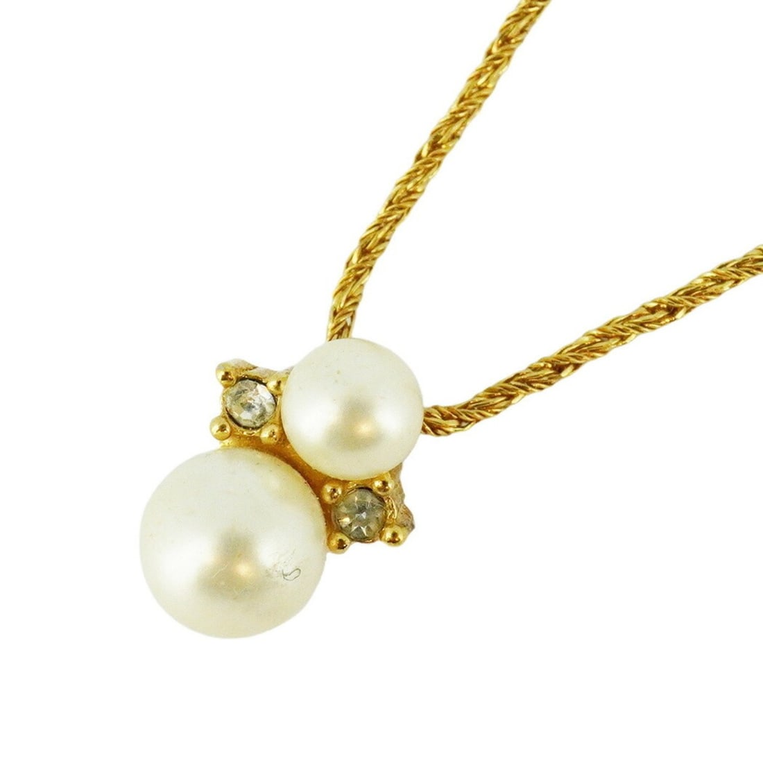 Christian Dior Necklace GP Plated Fake Pearl Rhinestone Gold Ladies: --- Catalog ---Category: SizePendant Size: 12.7mm x 9.4mm / 0.49'' x 0.37''Neck Circumference: 39 cm - 44.5 cm / 15.35'' - 17.51''Category: DesignColor: GoldStone: RhinestoneGender: WomenMaterial: Gol