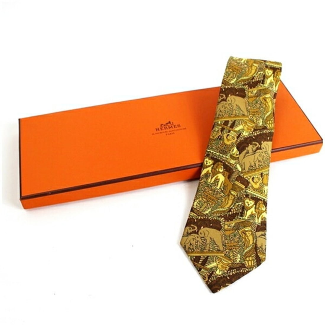 Hermes Silk Necktie Scarf Pattern HERMES Men's: --- Catalog ---Category: SizeWidth: 8.5cm / 3.34''Category: DesignType: CravatColor: Beige, BrownGender: MenMaterial: Silk Category: GeneralBrand: Hermes--- Item List ---Section: ConditionRanking: Ran
