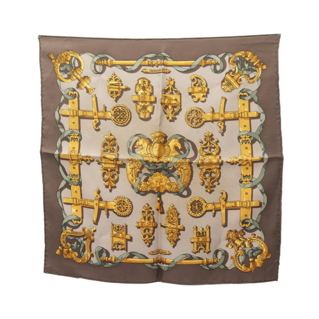 Hermes HERMES Petit Carre 45 FERRONNERIE Scarf Silk Women's Brown Multicolor (1 of 15)
